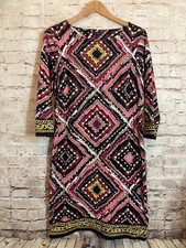 Talbots Dress Womens Medium Chain Link Print Midi Tactel Nylon Stretch Pink