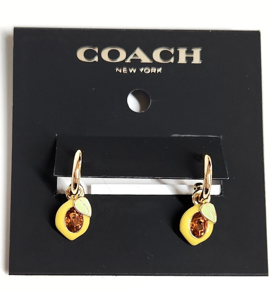 Pendientes Huggie Coach Cristal Limón Oro Amarillo Multichapado Latón CT087 NUEVOS CON ETIQUETAS Foto 3 de 4