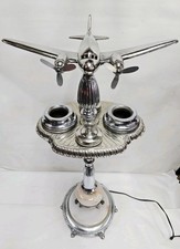 Vtg Art Deco DC3 Airplane Chrome Floor Ashtray Cigar Room Smoking Stand 1940