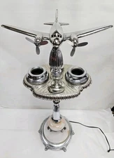 Vtg Art Deco DC3 Airplane Chrome Floor Ashtray Cigar Room Smoking Stand 1940