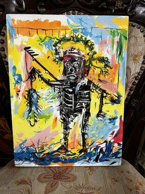 Jean Michel Basquiat signed stamped oil painting
