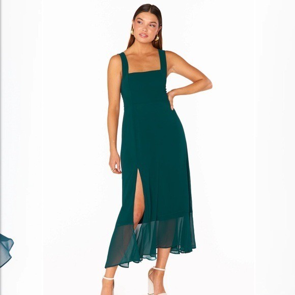 claire midi dress emerald chiffon Show Me Your MuMu Claire Midi Dress Emerald Chiffon Fitted Bodice Smocked  Back X