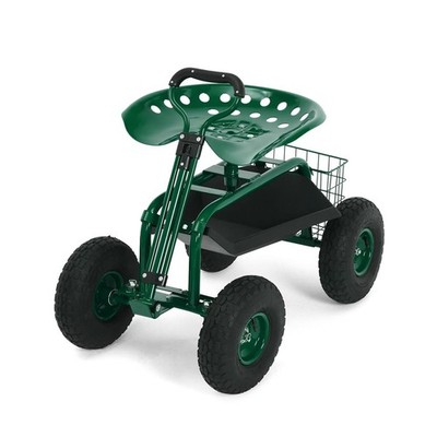 Garvee Green Rolling Garden Work Seat with Wheels, 360° Swivel Gardening Cart