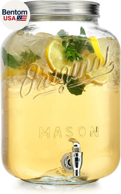 2 GALLON Glass Drink Dispensers for Parties, Original Mason Ice Beverage Dispens