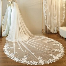 3M Length 3M Width One Layer Cathedral Wedding Veil Lace Appliques Bridal
