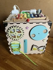 Children's Wooden Activity Cube Busy Box Smart Temple Pls Read