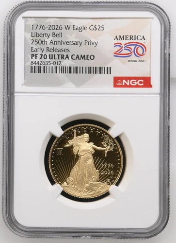 2026-W 1/2 OZ Proof Gold Eagle 250 Liberty Bell NGC PF70 (1776-2026)