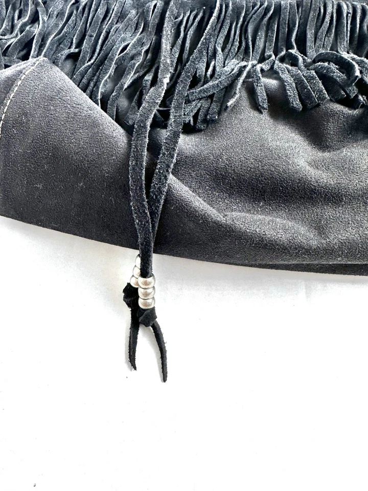 Bolso de Hombro/Cartera NINE WEST Negro Gamuza Flecos Suroeste Boho Corbata con Cuentas Foto 4 de 4