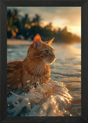 Orange Katze im Ozean Gerahmtes Wandbild Poster Leinwanddruck Bild