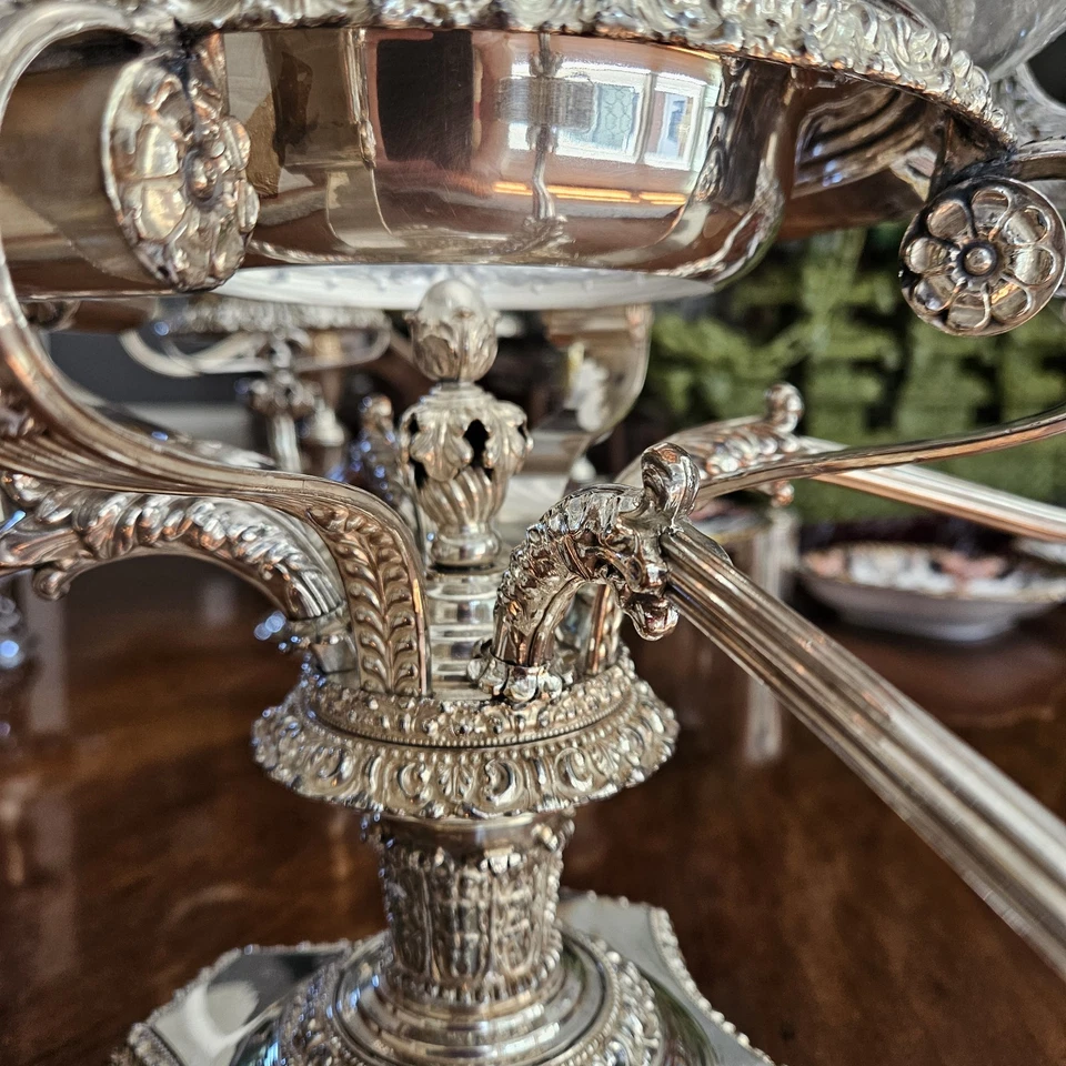 Armorial de cristal corte 4 brazos Sheffield Silver Epergne década de 1850 Newell fama escocesa Foto 4 de 4