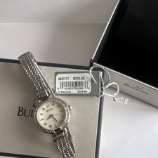 Bulova Women's Silver Metal Analog Wristwatch 24 Diamonds White Dial Dress