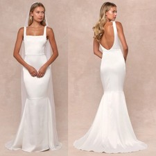 NWT Lulu’s Luxe Loveliness White Satin Backless Mermaid Maxi Dress Extra Small