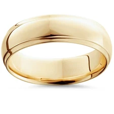 Men's 6MM Step Cut High Polished Wedding Band Ring Solid 14K Yellow Gold