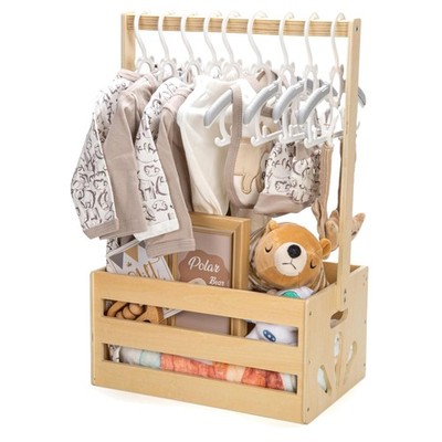 Baby Aufbewahrungskiste Holz 34x22,5x53cm Wickelorganizer Geschenkkorb