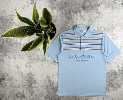 Yves Saint Laurent YSL Small Blue Cotton Luxury Big Logo Polo T Shirt Tee Jersey