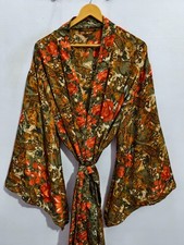 Silk Kimono Floral Print Robe Soft Summer Wear Bathrobe L-31