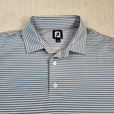 FootJoy FJ Striped Golf Polo Shirt Mens XL Blue White Short Sleeve Performance