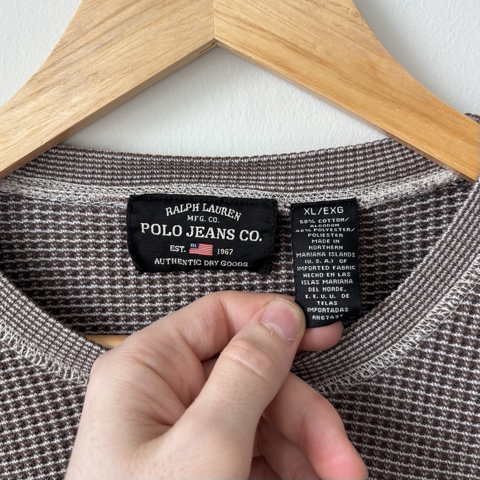Ralph Lauren Polo Jeans Waffle Knit Shirt Size XL Thermal Base Layer Brown USA thumbnail 3