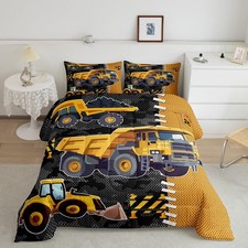 Cartoon Truck Boys Bedding Sets,Yellow Excavator Engineering Vehicle Comforte...
