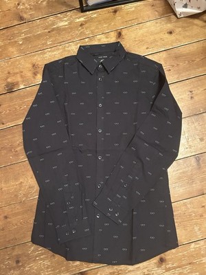 H&M Easy Iron Hemd Schwarz Weiß Muster Brillen Größe M