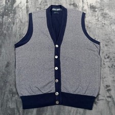 Vintage Polo Golf Ralph Lauren Sweater Vest Mens Medium Blue Herringbone Knit 90