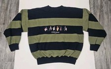 Guess Jeans USA striped olive and navy flag crew neck sweatshirt vtg s Grunge