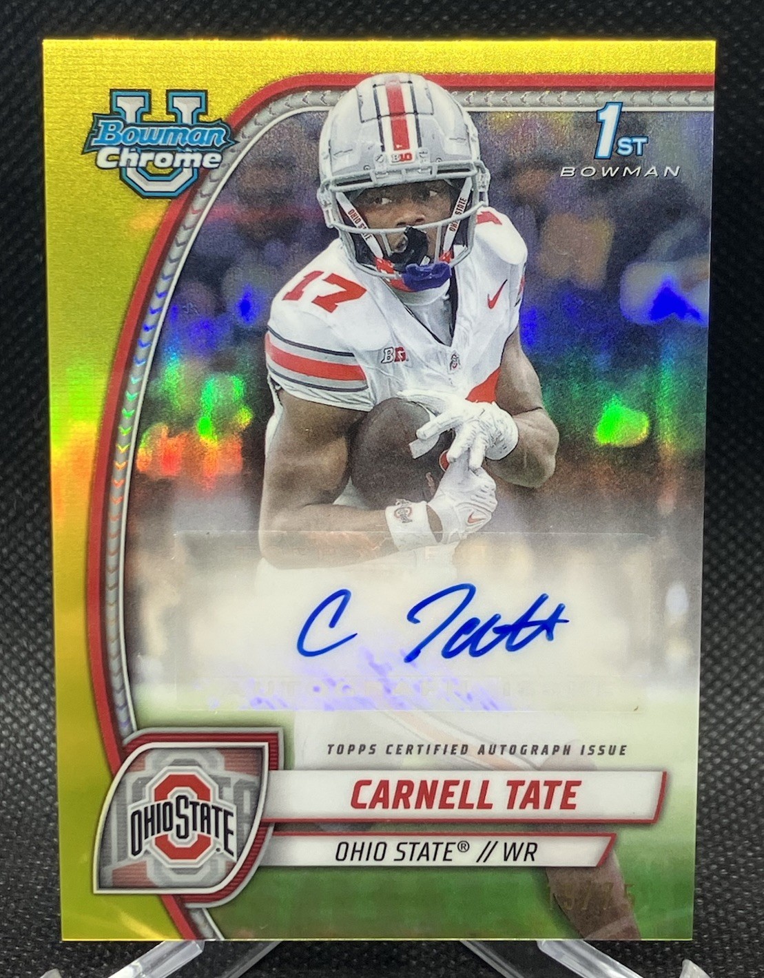 2024 Bowman University Chrome Carnell Tate Ohio State 1st Yellow Auto /75