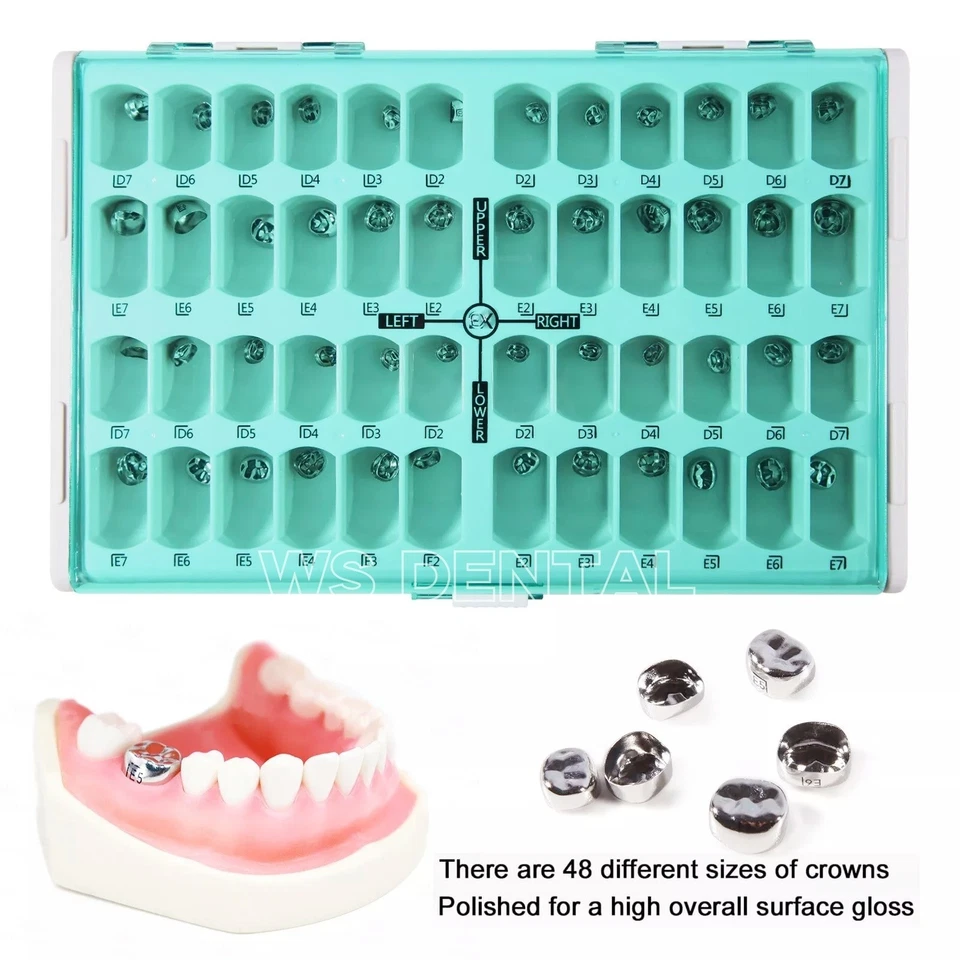 Kit de coronas molares primarias para niños dentales de acero inoxidable de 48 tamaños Foto 2 de 4