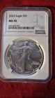 2022 (W) $1 American Silver Eagle NGC MS70 Brown Label;  #6561629-401
