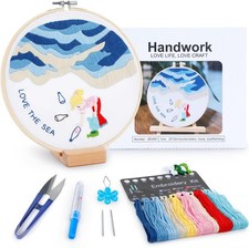 Embroidery Kit for Adult Beginners, Sea Embroidery Kit with Step-by-Step Instruc