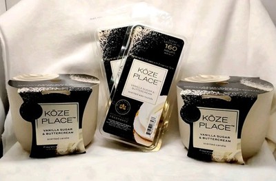 2 Koze Place Vanilla Sugar And Buttercream Glass Candles & 2 Packs Wax Melts