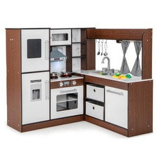 Wooden Corner Play Kitchen with Water Circulation System and Lights-Brown - Colo