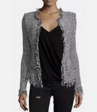 IRO Azurespe Blue and White Tweed Fringe Open Jacket Size 38/US 6 NWOT