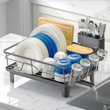 Dish Drying Rack for Kitchen Counter, Sink Dish Rack with Drainboar... Fast Ship