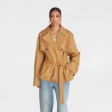 KBB by KAHLANA Women's 'The Belted Cropped Trench Jacket' - Light Brown