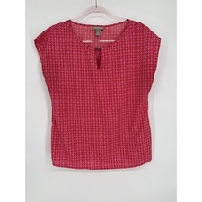 Banana Republic Geometric Print Top Keyhole Blouse Cap Sleeve Pink Red M