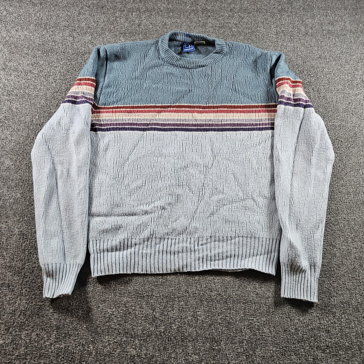 Vintage Ocean Pacific Sweater Mens Medium Blue Striped Crewneck