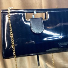 A Very Smart Vintage Black Patented Bag, With Hidden Chain Strap 460