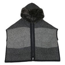 ZARA KNIT Giacca Gilet Cappuccio Colorblock Donna Nera Grigia 3XL in Poliestere