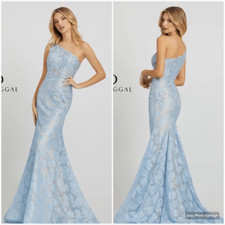 NWT Mac Duggal 48910 $598 One Shoulder Lace Trumpet Gown Dress Blue 6