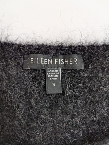 EILEEN FISHER Damen italienischer Cropped-Pullover Mohair Wolle schwarz rot Muster Small - Bild 5 von 7