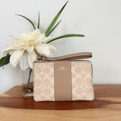 NWT Coach Corner Zip Wristlet In Signature Canvas With Stripe | eBay