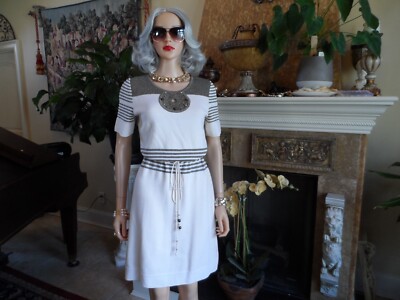 St. John Sport Ivory/Taupe Knit Waist Tie Dress w/Lurex-Beading Detail Size  S | eBay