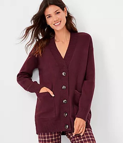 Ann Taylor Boyfriend Cardigan Plum Rose 