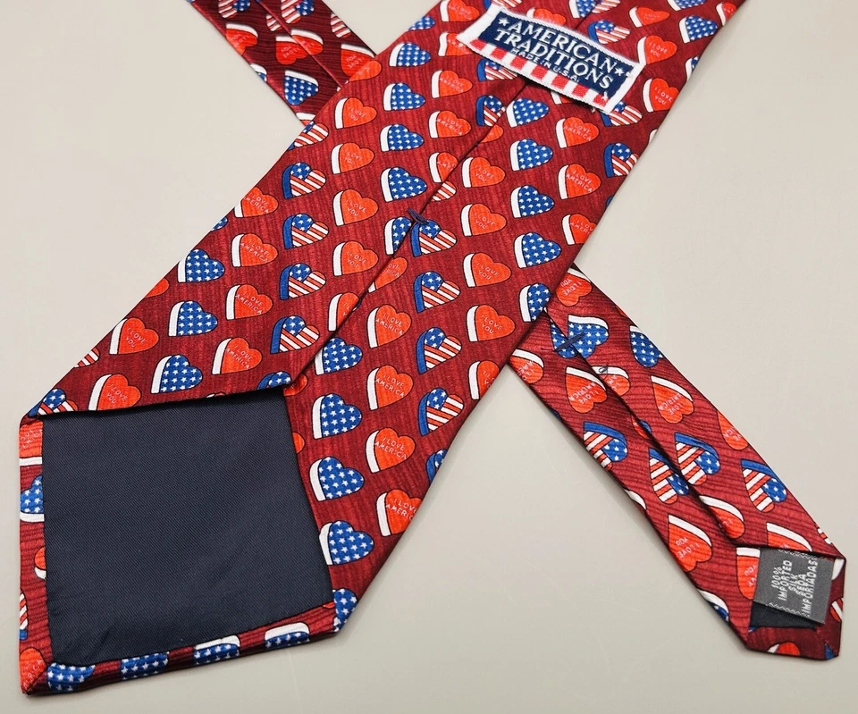 American Traditions American Flag I Love You Hearts Men’s Necktie Tie EUC - Image 2 of 3