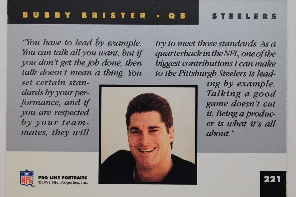 Bubby Brister Steelers Autograph 1991 NFL Pro Line #221 Signed Card 16J - Image 2 of 3