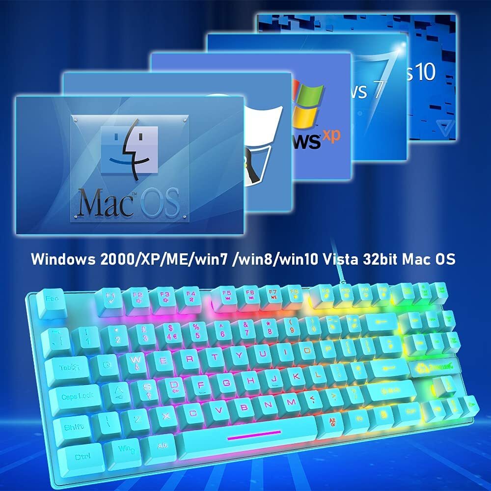 Gaming Keyboard and Mouse Combo 88 Keys Rainbow Backlit Mechanical Feel for  PC