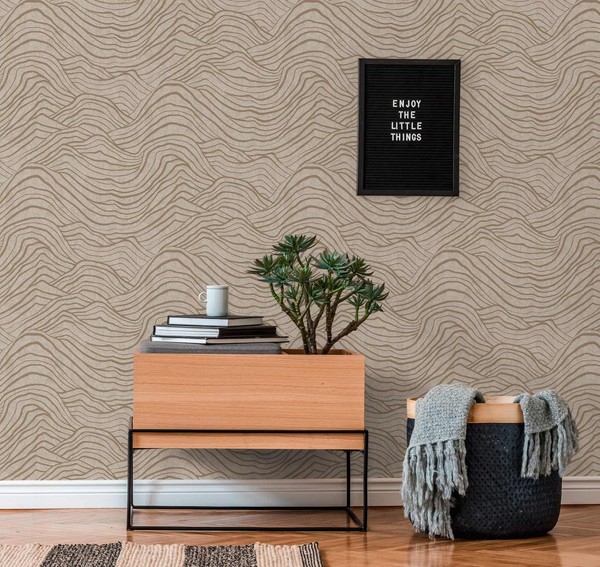 Vliestapete Wellen Muster Abstrakt Beige Grau Gold Metallic 39507-1 (4,12€/1Qm)-image