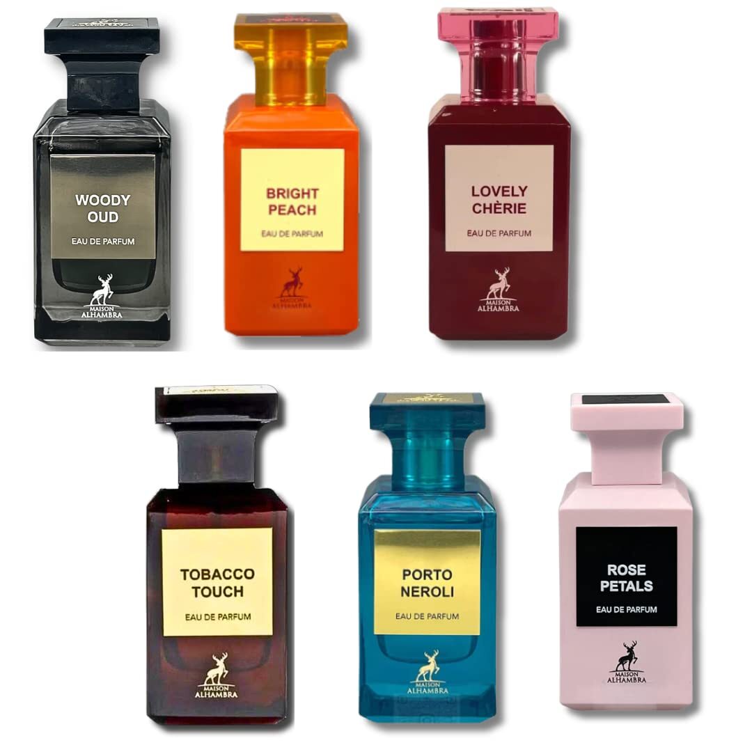 Alhambra Woody Oud,Bright Peach,Lovely Cherie,Tobaco touch,Porto  neroli,Rose P