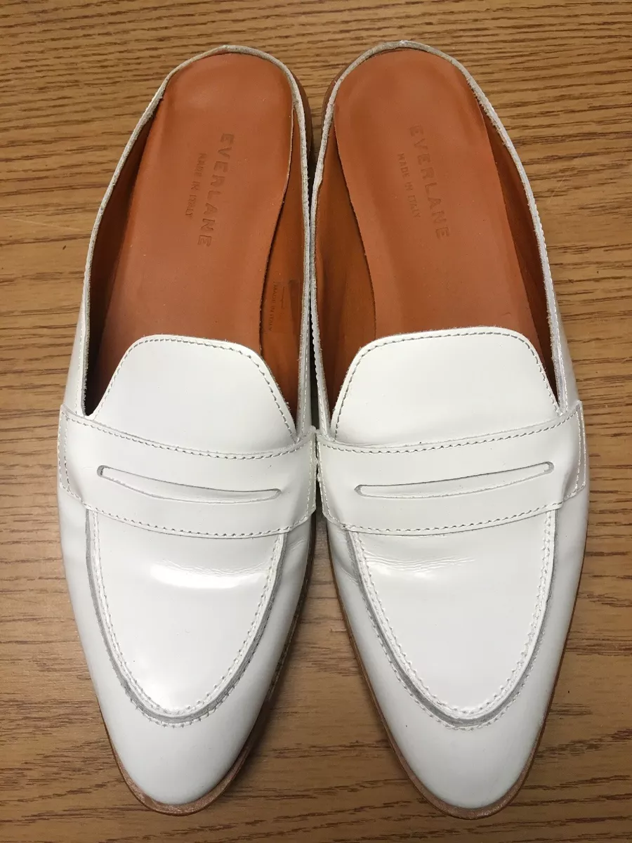 Everlane Italian Leather Penny Loafer Mule Slide Buffed White 9.5